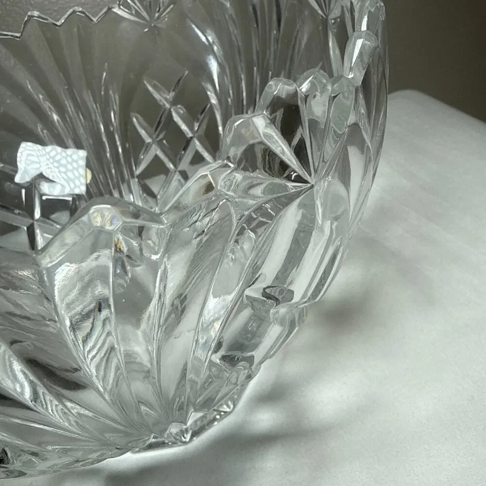 VTG Gorham Cut Lead Crystal Footed Pedestal Centerpiece Bowl 9” Heavy 1960's EUC